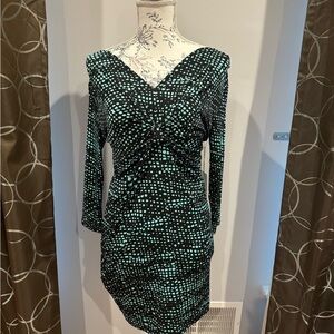 Elegant Black and Green Polka Dot Dress